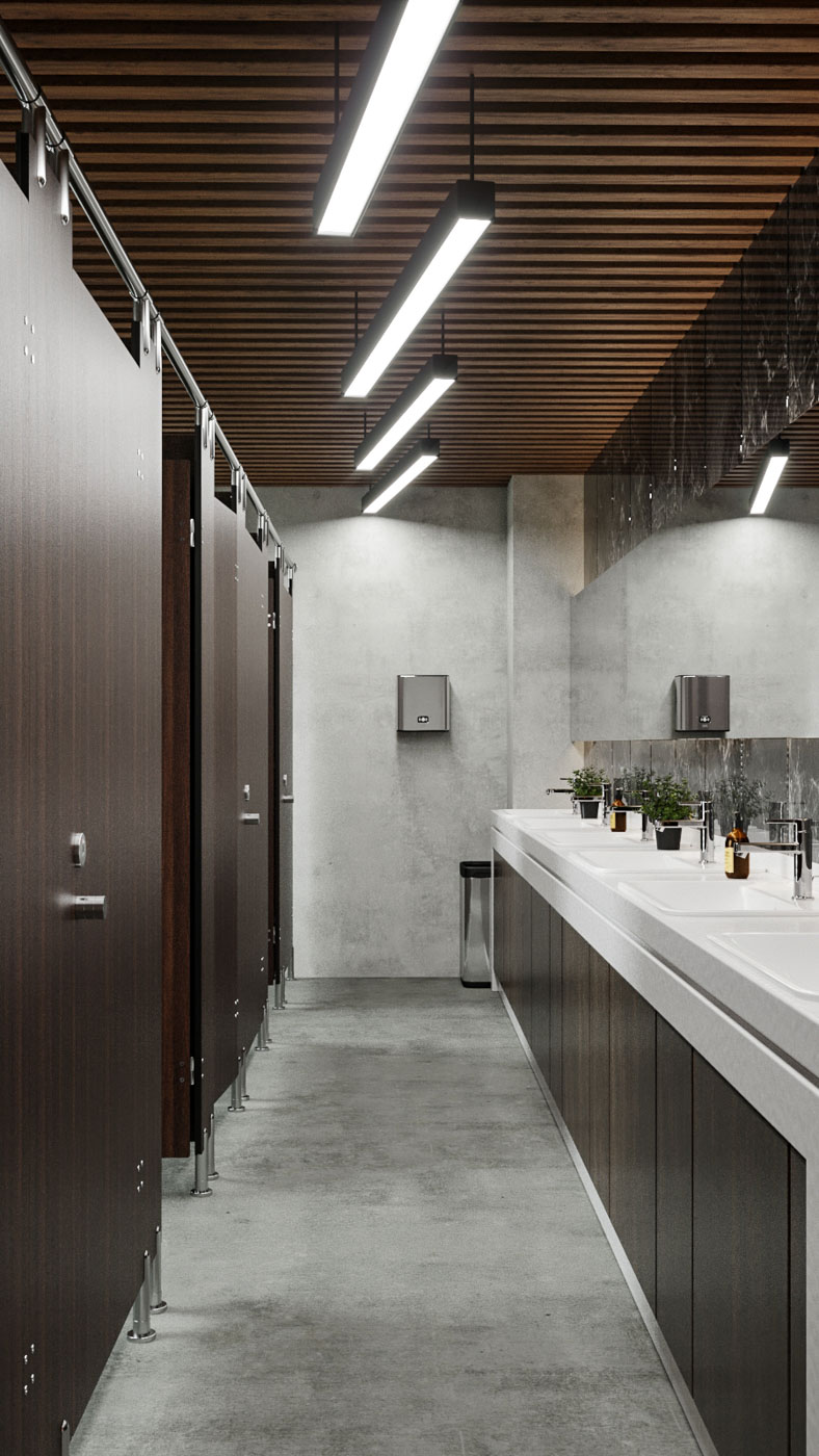 Architekturvisualisierung eines öffentlichen Badezimmers